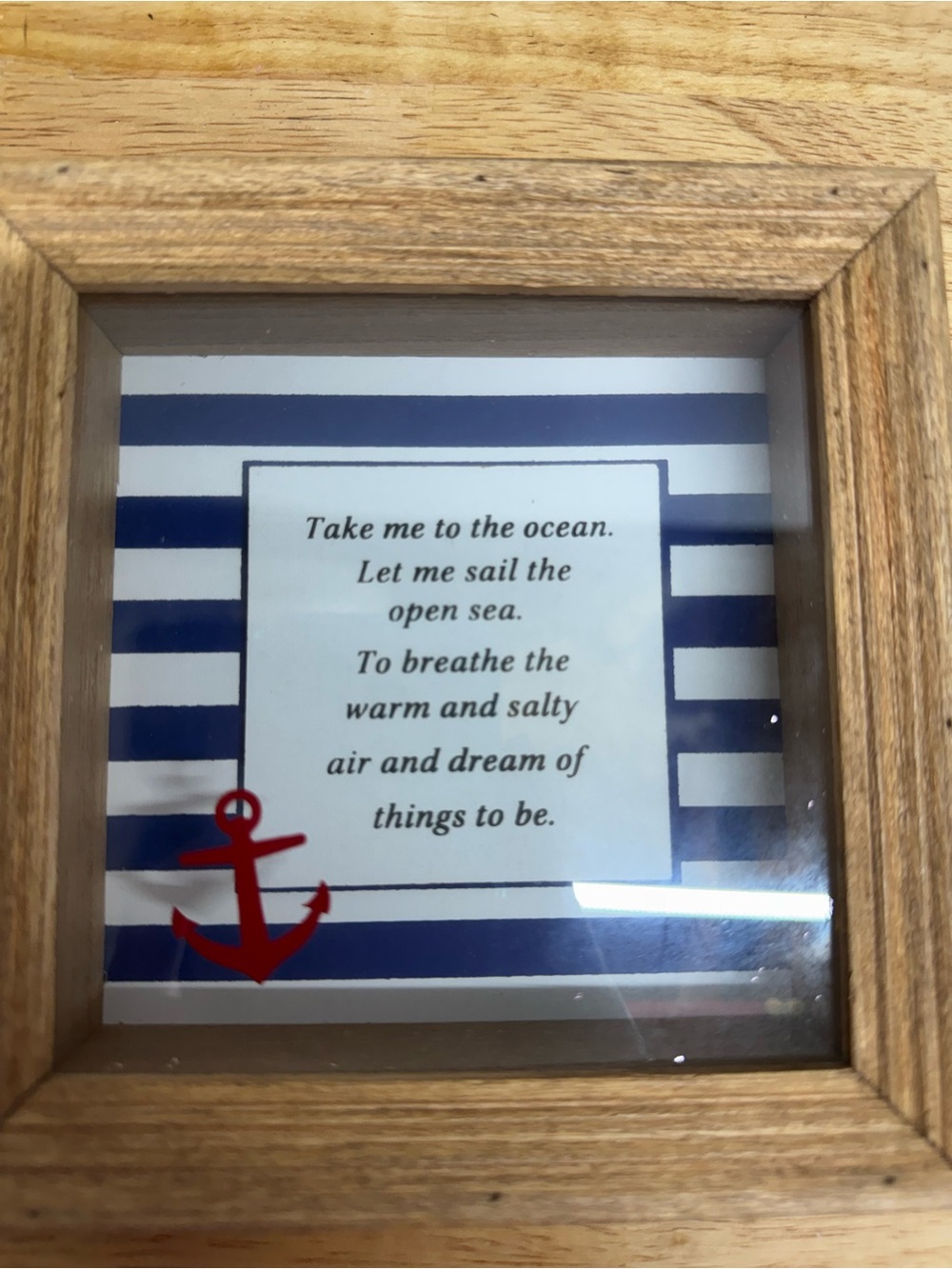 Nautical Striped Wall Art with Red Anchor -